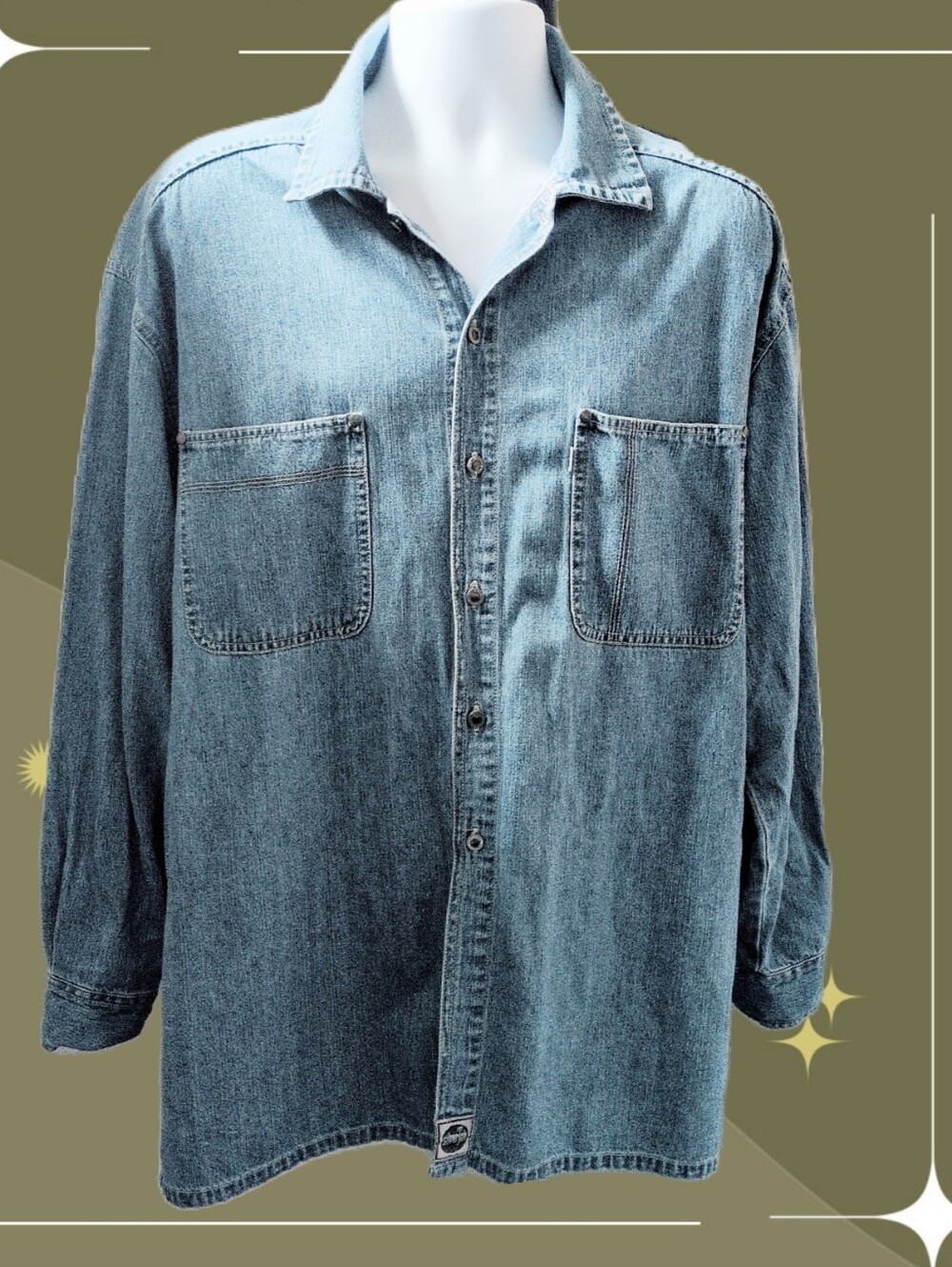 ✨ Vintage Mens Long Sleeve Silvertab Denim Button Down Shirt Size L